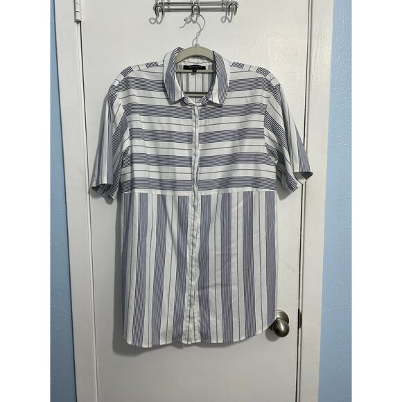 Lafayette 148 NY Blouse Medium Blue White Striped Minimalist Preppy Office - Picture 1 of 6